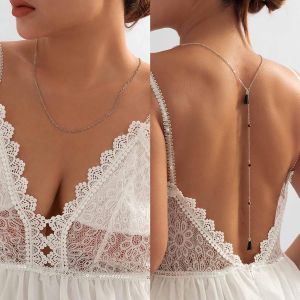 Kal-Cristal Toile De Fond Collier Noir Gland Retour Chaîne Collier Y Pendentif Retour Chaîne Lariat Collier Argent Mariage Long Gland Strass Collier Retour Chaîne Bijoux Pour Femmes Et Filles - Neuf