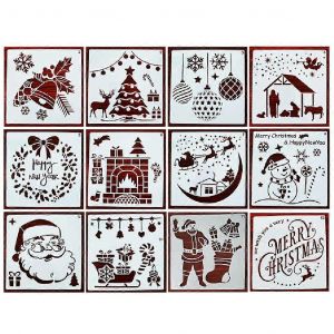12pcs Classique Animaux De Mod&egrave;les De No&euml;l Peinture Pochoirs 5"X 5" Grand Gabarit De Dessin Approvisionnements De D&eacute;coration De No&euml;l - Neuf