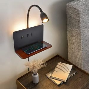 Applique Murale Int&eacute;rieure Led, Lampe Murale Chambre Avec Ports Usb Et Chargeur Sans Fil, Cou Flexible Lampe De Lecture 3 Temp&eacute;rature De Couleur Dimmable,Lampe Chevet Murale Avec 3000k R&eacute;tro&eacute;clairag - Neuf