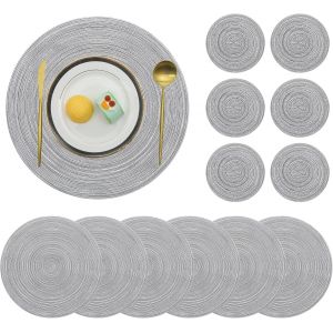 ERYI-Lot De 6 Sets De Table Ronds Et Dessous De Verre Antidérapants Et Lavables Résistants À La Chaleur Gris - Neuf