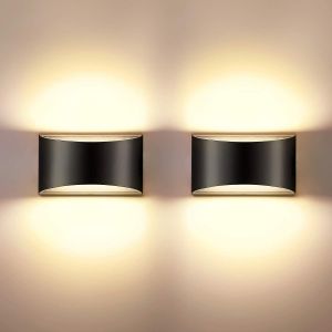 Lot De 2 Appliques Murales Led Noires &Agrave; &Eacute;clairage Haut Et Bas, 12 W, &Eacute;clairage Int&eacute;rieur - Neuf