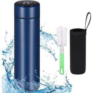 Kalanka-Flintronic Bouteille Isotherme En Acier Inoxydable 500ml, Tasse Pour Eau Chaude Avec Indicateur De Température À Ecran Lcd, Bouteille Intelligente Avec Porte-Gobelet Et Pinceau - Neuf