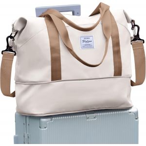 nzqaf-Sac de Voyage Femme Sac fourre-Tout de Sport Imperméable pour Week-End, Cabine Avion Ryanair Bagage Cabine 40x20x25 Easyjet 45x36x20 Extensible pour Travel Gym Danse,I11-Beige Marron - Neuf