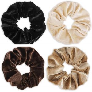 Lot De 4 Grands Chouchous En Velours Pour Femme - Doux - Pour Queue De Cheval - Couleurs Mignonnes - Élastiques À Cheveux Tendance Pour Adolescentes Et Femmes - Cheveux Fins Et Bouclés - Neuf
