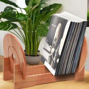 Support Vinyle Bois R&eacute;tro, Porte-Disques & Brochures, &Eacute;tag&egrave;re D&eacute;corative Pour Collectionneurs, Style Vintage Marron Rustique Accessoire Tourne-Disque - Neuf