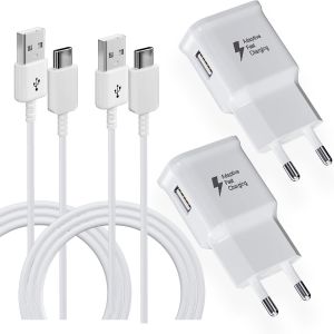 JGD-2-Pack Chargeur USB avec C&acirc;ble USB C Compatible avec Samsung Galaxy A13, S10,S9,S8 Plus, A51, A52, A53, A33,A40, A30,A23,M14, S21,S20,Z Flip3,Z Fold3, Chargeur Rapide d'origine de Remplacement - Neuf