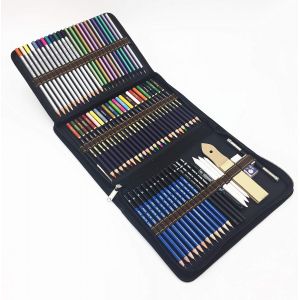 72pcs Crayons De Couleurs Avec Sac Inclus Crayons Aquarellables,Crayons Fusain Et Accessoire Dessin Dans Une Grosse Trousse -Taill&eacute;s Pour Coloriage Et Dessin - Neuf