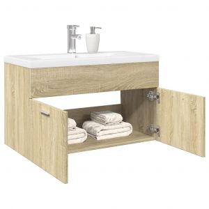 Armoire lavabo de salle de bain et bassin intégré chêne sonoma - Neuf