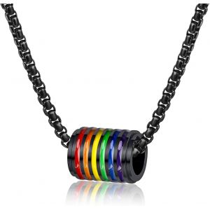 Trahoo-Gay Pride Collier Lgbt Accessoire, Arc-En-Perle Pendentif Bijoux Avec Chaîne (Acier Inoxydable), Sac Cadeau Pour Homme Femme (Noir) - Neuf