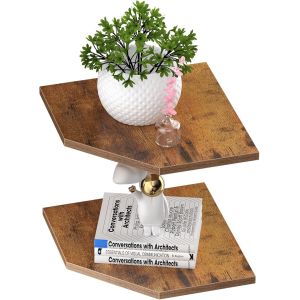 CAUC-Lot de 2 &Eacute;tag&egrave;res Murales d'angle en Bois de 26,5 cm - Parfaites pour Rangement Mural & D&eacute;co de Chambre, Marron Rouille - Neuf