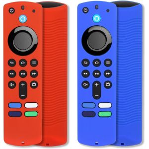 MEVRONISSHOP-Lot de 2 Coques de Protection en Silicone antid&eacute;rapant Compatible avec Fire TV Stick Alexa t&eacute;l&eacute;commande vocale (3e g&eacute;n&eacute;ration) (Rouge et Bleu) - Neuf