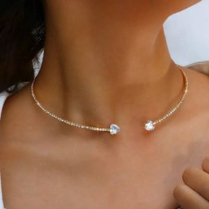 Collier Ras Du Cou En Forme De Coeur En Strass Pour Femmes,Simple,Ouvert,Couples,Accessoires De Bijoux--Gold - Neuf
