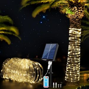 Jgd-Guirlande Lumineuse Solaire D'extérieur 200 Led, Luminaire Exterieur Avec Télécommande, 8 Modes, Étanche Ip67, Décoration Pour Cour, Jardin, Clôture, Fête, Camping, Mariage - Neuf