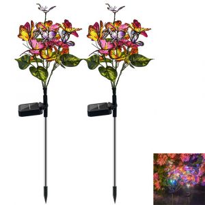 Lot de 2 lampes solaires papillon pour jardin, terrasse ou all&eacute;e, &agrave; planter. - Neuf