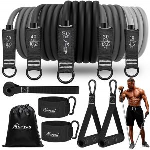 Elastic Band,Elastic Bodybuilding Resistance Bands Set Of 5 With Handles Ankle Straps And Door Anchor-Complete Kit For Bodybuilding Pilates,Yoga,Gym - Neuf
