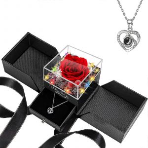 Cadeau D'anniversaire Forever Rose Pour Femme : Coffret De V&eacute;ritables Roses Rouges Pr&eacute;serv&eacute;es Avec Collier En Forme De C?Ur Pour Maman, &Eacute;pouse, Petite Amie, Grand-M&egrave;re - Neuf
