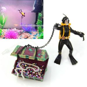 Noir Treasure Hunter Ornement D'aquarium De Poissons D'action Figure Plongeur Plongeur Coffre Au Trésor Réservoir Paysage Décor - Neuf