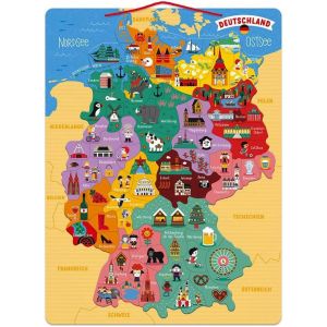 MDY-- Carte d'Allemagne Magnétique - Puzzle Enfant en Bois - 79 Pièces Aimantées - Découvrir et Mémoriser - Jeu Éducatif Géographie - Dès 7 Ans, J05477 - Neuf