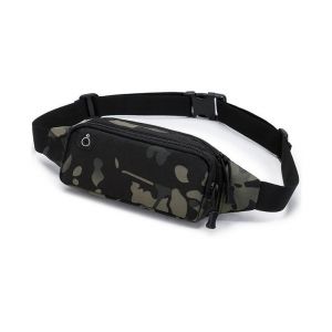 Sac banane de sport imperm&eacute;able pour hommes et femmes &iquest; Sac banane d&eacute;contract&eacute; pour cyclisme et course &agrave; pied avec trou pour &eacute;couteurs &iquest; Camouflage CP noir - Neuf