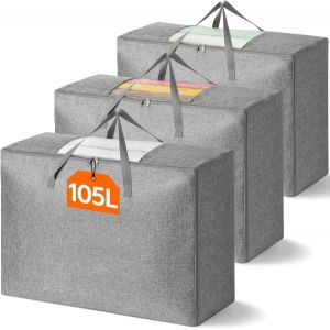 MEVRONISSHOP-Lot de 3 Grand Sac de Rangement 105L, Housse Rangement Couette, Boite Rangement Pliable, Sac Rangement Vetement sous Lit, Sac Demenagement avec Poign&eacute;es Renforc&eacute;es pour &Eacute;dredons Couvertu - Neuf