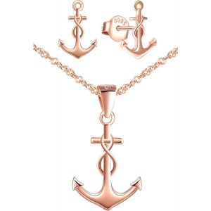 Collier Bracelet Et Boucles D'oreilles Femme Fille, Ensembles De Bijoux Femme En Argent 925, Pendentif Bracelet Clou D'oreille Ancre, Avec Le Symbole De L'infini Mignon, Or Rose - Neuf