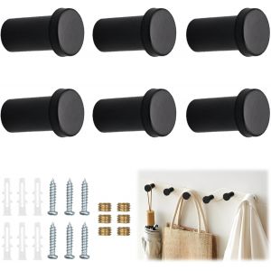 KALANKA-6 Pi&egrave;ces Rond Pat&egrave;re Murale 36mm Crochet Porte Manteau, Crochets Muraux en Acier INOX Accroche Serviette Salle de Bain Patere Noire, Pat&egrave;res Murales Rondes Crochet Porte Serviette pour la Mai - Neuf