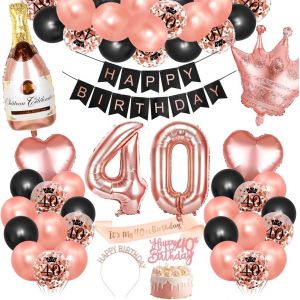ChicSlick-Decoration Anniversaire 40 Ans Femmes, Deco Anniversaire Rose Or Noir Ballon, Banderole Joyeux Anniversaire Fille, Ballons Anniversaire 40 Ans,Décoration Anniversaire Femme[X875] - Neuf