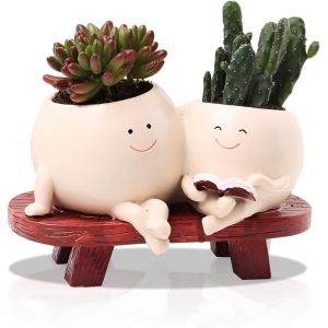 ERYI-Pot De Fleurs Avec Visage, Pot De Fleurs En Résine Avec Trou De Drainage, Pour Plantes Grasses Et Pour D'Intérieur Et D'Extérieur, Idée Cadeau (Lire) - Neuf