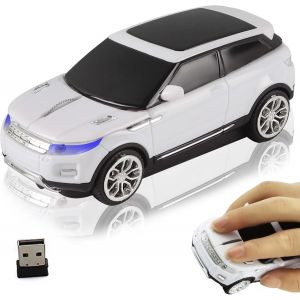 Souris Sans Fil en Forme de Voiture 2,4 GHz,Optique 3D Silencieuse et Portable,avec Récepteur USB,1200 DPI,pour Ordinateurs de Bureau,Ordinateurs Portables,Tablettes,Enfants,Etudiants¿Blanc¿ - Neuf