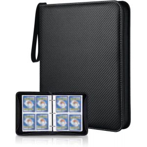 Mdy-Classeur Carte Album Carte Porte Cartes En Cuir Imperméable Avec Fermeture Éclair Contient 400 Cartes 50 Pages Compatible Diverses Cartes Cadeau Pour Enfants (Noir) - Neuf