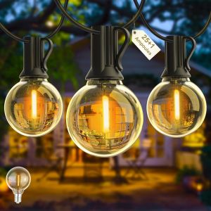 Aiou-Guirlande Guinguette Led 15m,Guirlande Led Exterieur Avec 25 +1 G40 Ampoules,Ip45 Imperméable Extérieur Intérieur Guirlande Lumineuse Exterieur Pour Jardin Patio Café-Blanc Chaud - Neuf