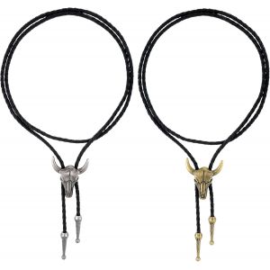 Cauc-Lot De 2 Cravates Bolo Western Cowboy Rod&eacute;o En Cuir Indien Punk R&eacute;tro Unisexe Bijoux Bronze T&ecirc;te De Taureau Accessoires De Costume D'halloween Pour Homme Et Femme - Neuf