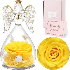 Rose Eternelle Cadeau Femme, Fleur Eternelle avec Ange Figurine, Cadeau Anniversaire Femme, Ange Rose Eternelle pour Maman, Cadeaux Mamie Original, Cadeaux Noel, Saint Valentin, Fete des Meres - Neuf
