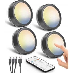 Spot Led Rechargeable Usb Avec Télécommande, Batterie De 1600Mah Eclairage Vitrine Led Sans Fil Lampe Placard A Pile Lumiere Cuisine Sous Meuble Autocollant Veilleuse Tactile Pour Armoire Dressing - Neuf