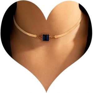 Kal-Collier Ras Du Cou Pour Femmes Saphir Simulé Collier De Pierres De Naissance Or Chaîne Plate Serpent Collier Ras Du Cou Dainty Solitaire Collier Clavicule Bijoux Pour Filles - Neuf