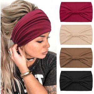 Lot De 4 Bandeaux Élastiques Larges Et Doux Pour Femme, Style Bohème, Imprimé Léopard, Pour Le Yoga Et Le Sport, Multicolores - Neuf