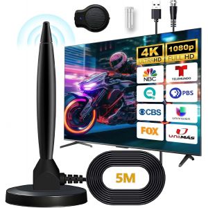 Antenne Tv Intérieur Puissante Tnt Hd-2024 Dernière Amplificateur Antenne Tv Avec Amplificateur De Signal À Gain Élevé - Reception Longue Portée À 360°,Base Magnétique Pour Chaînes 4K 1080P Hd (A) - Neuf