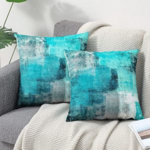 Trahoo-Housse De Coussin Turquoise Et Gris 40x40 Taies D'oreiller En Velours Coussins De Canap&eacute; D&eacute;coratifs Lot De 2 Souples Housses De Coussin D&eacute;coratives Turquoise Pour Canap&eacute;-Lit De Salon - Neuf