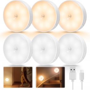 Cmjaagur-Lot De 6 Veilleuses Avec Détecteur De Mouvement - Avec Détecteur De Mouvement - Batterie Intérieure - Rechargeable Par Usb - Veilleuse Led Pour Escalier, Armoire, Couloir, Chambre D'enfa[M1074] - Neuf