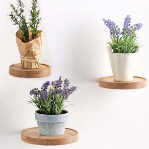 CAUC-Lot de 3 &eacute;tag&egrave;res murales rondes, diam&egrave;tre : 15 cm, en bois, pour plantes flottantes, d&eacute;coratives, pour pot de fleurs ou vase - Neuf