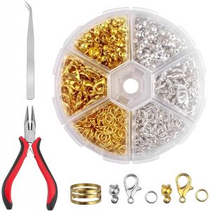 Mevronisshop-923 Pi&egrave;ces Fermoir Collier Set, Attache Bracelet, Bijoux Creation, Fabrication Bijoux, Fermoirs Mousquetons Et Pince Attaches, Anneaux De Saut Ouverts, Pour Pendentifs Bricolage(Argent,O - Neuf