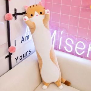 (Jaune, 50 cm/19,68 pouces) Oreiller doux en peluche pour chat, oreiller de couchage à longue portée, oreiller en coton pour chaton, peluche mignonne, jouet cadeau pour enfants, petite amie - Neuf