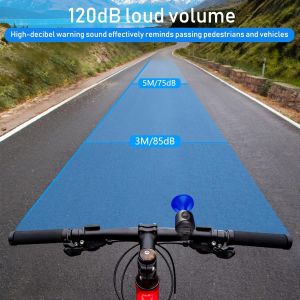 (Bleu) 120db Vélo Bell, Imperméable À L'eau Ipx4 Corne De Vélos, Vtt Électrique Cloche, Sirène Électronique, Vélo De Route Bell Ajustement Pour 15-30mm Guidon, Accessoires De Vélo, Facile À Installer - Neuf