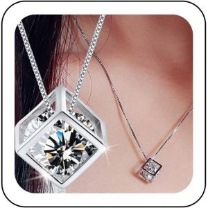 Kal-Collier Solitaire En Zirconium 3d Hollow Cube Simulated Diamond Pendentif Collier Argent Magic Cube Crystal Necklace Valentine Gifts Jewelry For Women Girls - Neuf