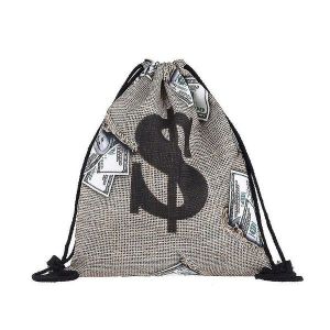 Sac &agrave; dos tendance &agrave; cordon de serrage imprim&eacute; dollar pour femme - Sac de sport l&eacute;ger pour la salle de sport et les sorties d&eacute;contract&eacute;es - Neuf