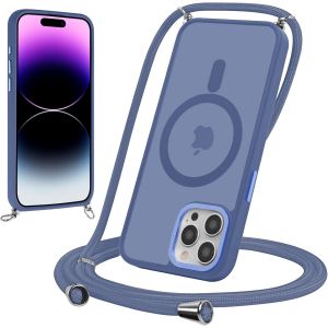 Magnétique Coque Pour Iphone 15 Pro 6,1"" Avec Cordon, Compatible Avec Magsafe, Étui Mat Translucide Rigide Pc + Tpu Bumper Antichoc Protection Housse Avec Réglable Collier Laniere [Wke05663] - Neuf