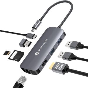 Hub USB C 8 en 1 Adaptateur USB C vers HDMI 4K 60Hz, USB 3.0 x 3, Ethernet Gigabit, Type C PD 100W Recharge, SD & Micro SD, Dock Type C pour Macbook Air Pro - Neuf