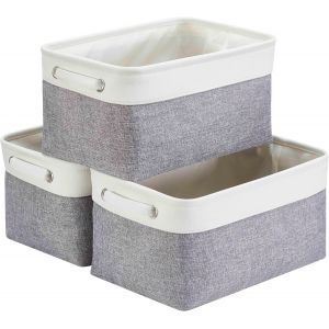 Panier de Rangement Lot de 3,boites de Rangement en Tissu avec Poign&eacute;e pour &Eacute;tag&egrave;res,Placard,Jouets (Pliable,Gris Blanc) - Neuf