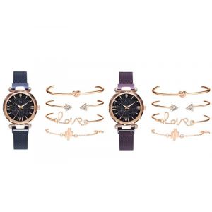 Coffret Montre Et 4 Bracelets Pour Femme Bleu Et Violet - Neuf