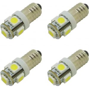 Sjzg-Lot De 4 Ampoules Led E10 &Agrave; Culot &Agrave; Vis 6 V 12 V 5 Smd 0,5 W 40 Lm (6 V, Lumi&egrave;re Blanche) - Neuf